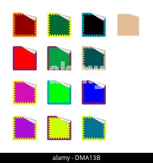 Rettangolo arrotondato adesivi colorati isolato su bianco Illustrazione Vettoriale