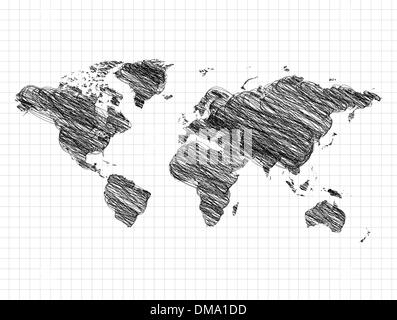 Mappa mondo disegno, schizzo a matita Illustrazione Vettoriale