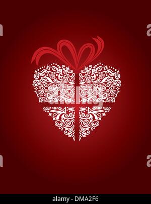 Red greeting card con una decorazione a cuore bianco Illustrazione Vettoriale