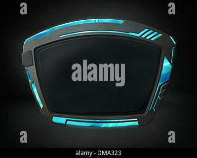 Sci-Fi console di tecnologia o tablet banner realizzati in metallo con blu brillante rivestimento Foto Stock