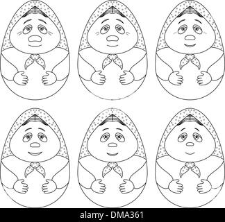 La bambola matreshka, contorni, set, Illustrazione Vettoriale