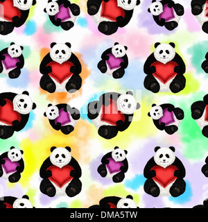 Seamless pattern con un grande panda. Romantico e colorato. Foto Stock