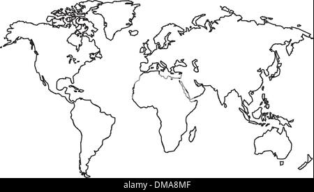 Mappa mondo delinea. Il vettore immagine in bianco e nero. Illustrazione Vettoriale