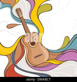 Illustrazione con la chitarra acustica Illustrazione Vettoriale