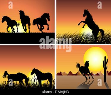 Cavallo su sfondo al tramonto Illustrazione Vettoriale