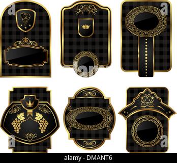 Impostare nero-oro cornici decorative Illustrazione Vettoriale