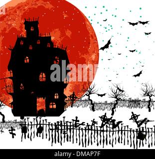 Grungy Halloween con Haunted House. EPS 8 Illustrazione Vettoriale