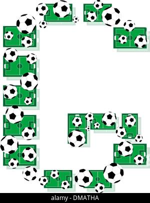 G, calcio alfabeto lettere fatte di palloni da calcio e campi Illustrazione Vettoriale
