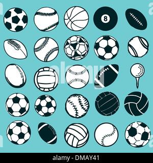 Impostare ball sport simboli icone fumetto illustrazione vettoriale Illustrazione Vettoriale