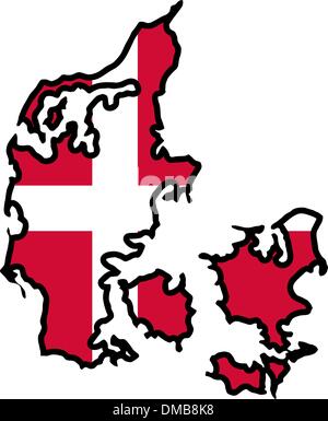 Illustrazione della bandiera nella mappa di Danimarca Illustrazione Vettoriale