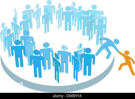 Le persone ad aiutare i nuovi stati unirsi a gruppi di grandi dimensioni Illustrazione Vettoriale