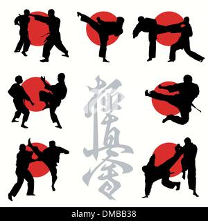 Il Karate Kyokushin Fighters sagome impostato Illustrazione Vettoriale