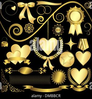 Impostare golden gli elementi di design Illustrazione Vettoriale
