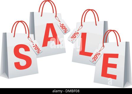 Vendita, bianco shopping bags, vettore Illustrazione Vettoriale