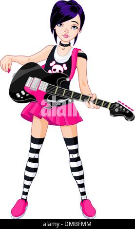 Rock Star ragazza a suonare la chitarra Illustrazione Vettoriale