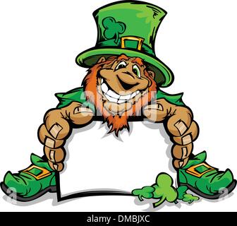 Sorridente San Patrizio giorno Leprechaun Holding firmano Illustrazione Vettoriale