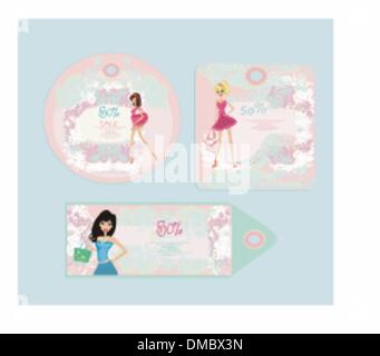 I cartellini dei prezzi con Fashion Girls set di vettore Illustrazione Vettoriale
