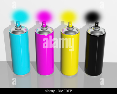 3D rendering, vernice spray cmyk Foto Stock