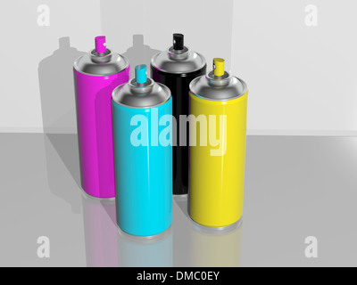 3D rendering, vernice spray cmyk Foto Stock