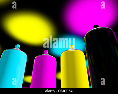 3D rendering, vernice spray cmyk Foto Stock