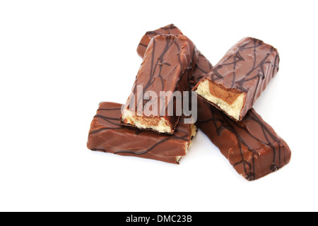 Barre di cioccolato isolato su sfondo bianco. Foto Stock