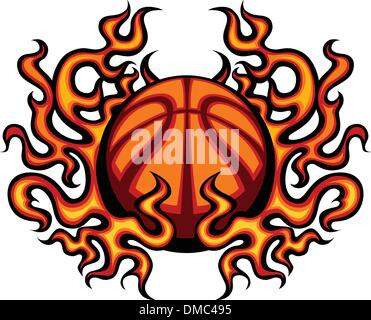 Modello di basket con fiamme immagine vettoriale Illustrazione Vettoriale
