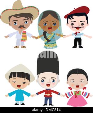 Bambini multiculturale tenendo le mani Illustrazione Vettoriale