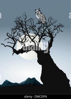 Il gufo su un vecchio albero Illustrazione Vettoriale