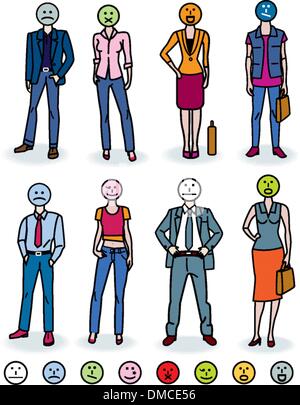 Le persone di colore e le emoticon Illustrazione Vettoriale