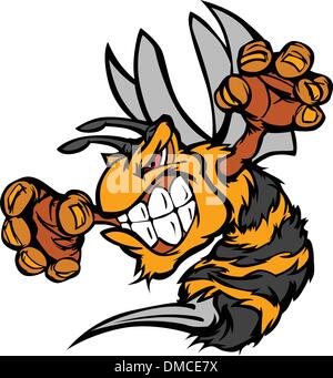 Graphic immagine vettoriale di una vespa o Yellowjacket Mascot con combattimenti a mani Illustrazione Vettoriale