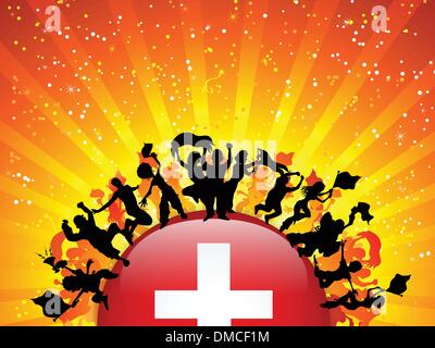 La Svizzera Sport folla della ventola con bandiera Illustrazione Vettoriale