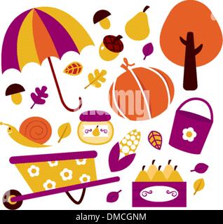 Autunno giardino set di elementi isolati su bianco Illustrazione Vettoriale