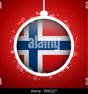 Buon Natale pallina rossa con la bandiera della Norvegia Illustrazione Vettoriale