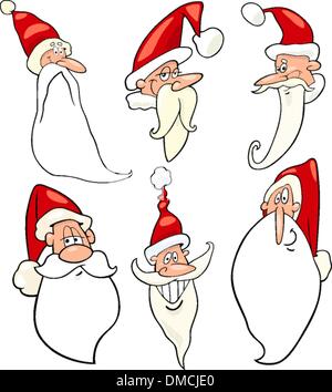 Funny santa claus cartoon facce set di icone Illustrazione Vettoriale