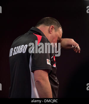 Londra, Regno Unito. 13 dicembre, 2013. Rob Szabo in azione contro durante la Ladbrokes mondo campionati freccette da Alexandra Palace. Credito: Azione Sport Plus/Alamy Live News Foto Stock