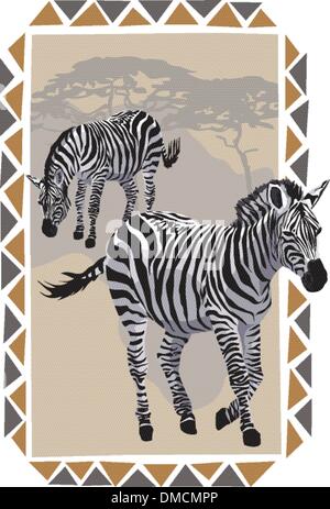 Zebre su Savannah Illustrazione Vettoriale