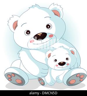 Madre di orso polare con i suoi figli Illustrazione Vettoriale