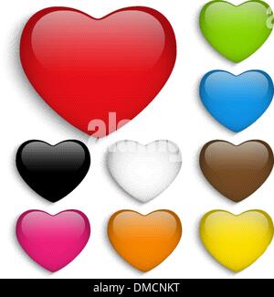 Impostare il vetro colorato cuore lucido Illustrazione Vettoriale