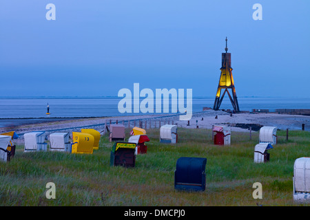 Kugelbake presso la foce del fiume Elba vicino a Cuxhaven, Bassa Sassonia, Germania Foto Stock