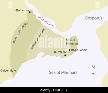 Mappa di antica Bisanzio Illustrazione Vettoriale