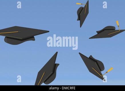 Tappi di graduazione lanciati in aria Illustrazione Vettoriale