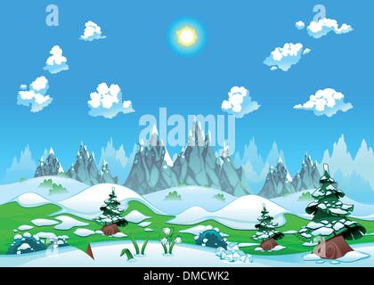 Paesaggio con montagne e neve. Illustrazione Vettoriale