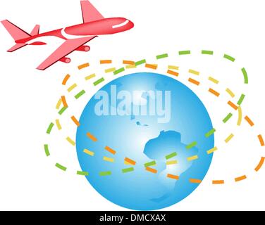 Una illustrazione di un aereo in tutto il mondo Illustrazione Vettoriale