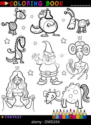 Personaggi di fantasia per il libro da colorare Illustrazione Vettoriale