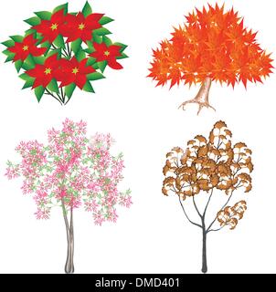 Un coloratissimo Set isometrica di alberi e piante Illustrazione Vettoriale