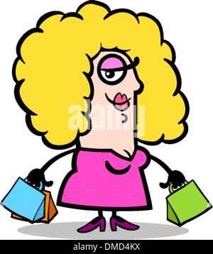 Donna felice con le borse della spesa cartoon Illustrazione Vettoriale