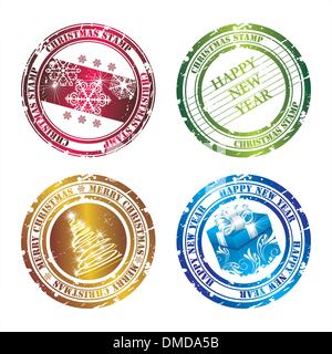 Set di vettore: dettagliate vintage Natale in gomma/francobolli Illustrazione Vettoriale