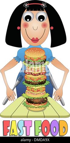 Ragazza di mangiare hamburger Illustrazione Vettoriale