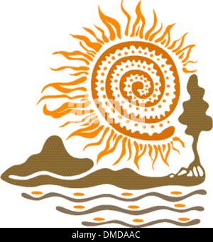 Sun montagne e il fiume Illustrazione Vettoriale