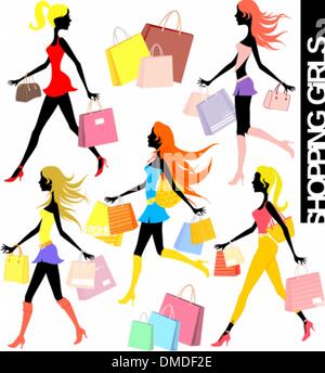 Shopping ragazze set di vettore Illustrazione Vettoriale